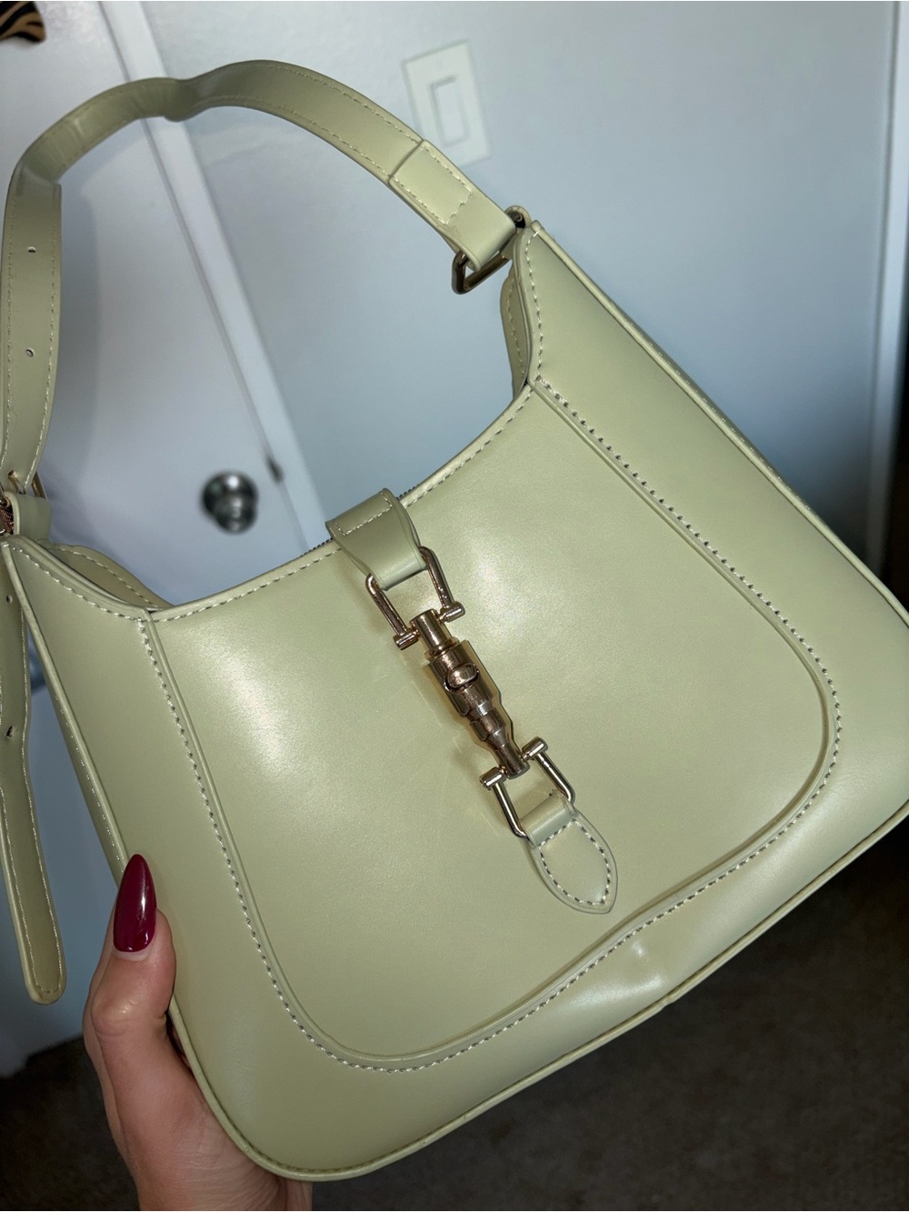 Olives light green baguette shoulder bag with adjustable strap